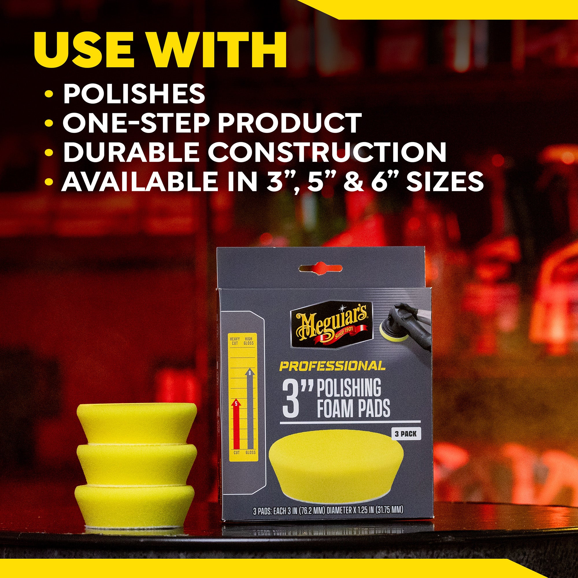 Meguiar's Professional Foam Polishing Pads, M3PFP3 - 3", Yellow (3 pack)