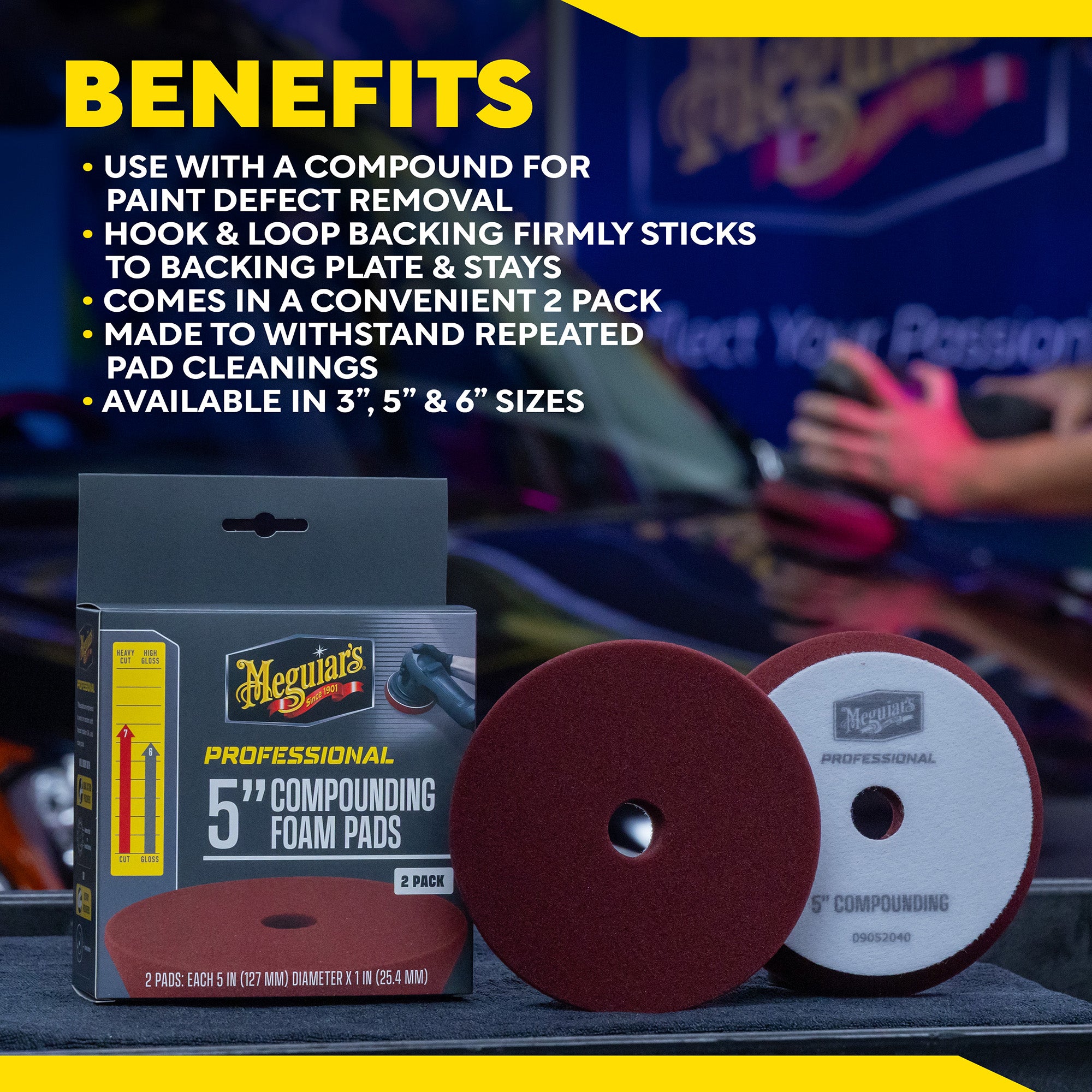 Meguiar's Professional Foam Compounding Pads, M5CFP2 - 5", Red (2 pack)