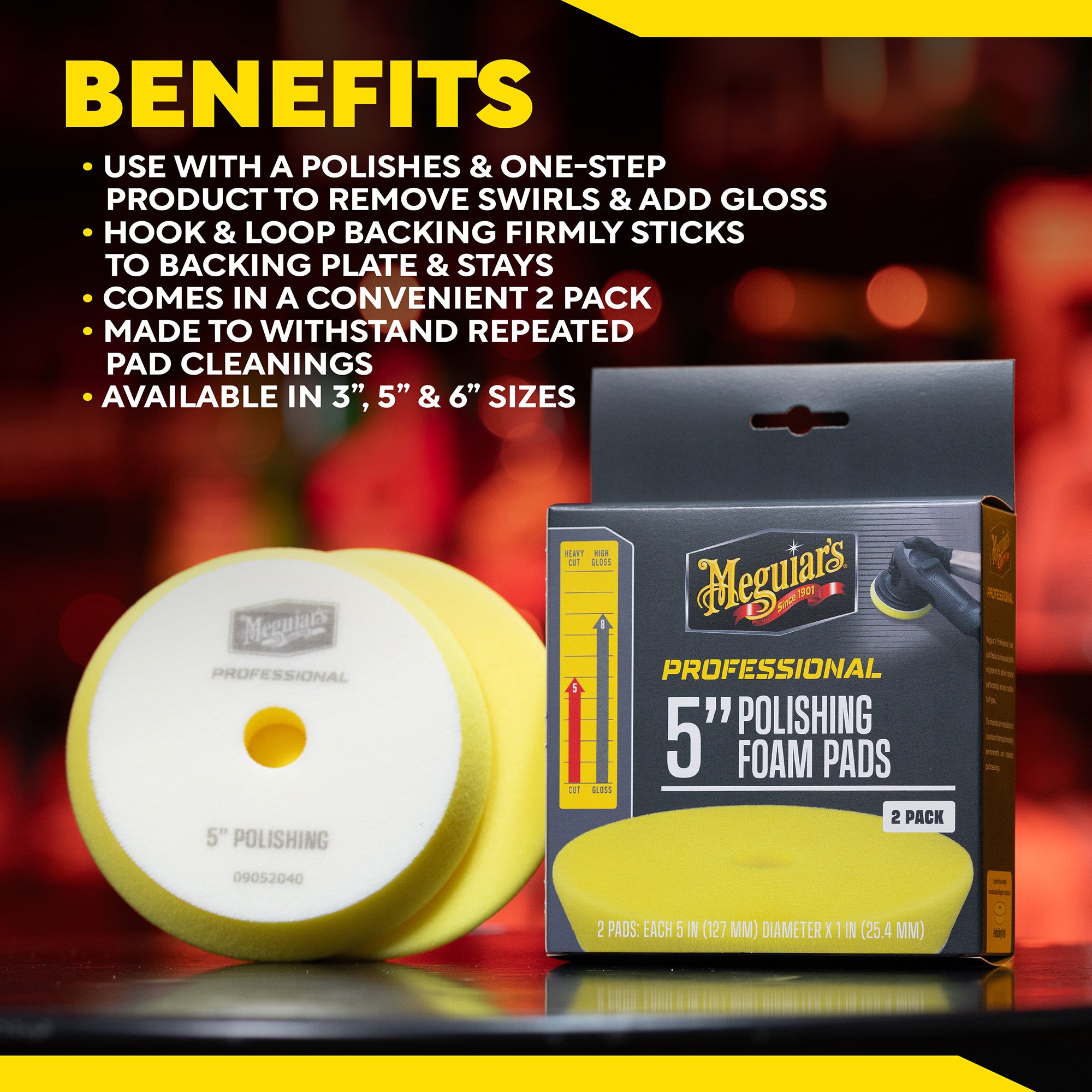 Meguiar's Professional Foam Polishing Pads, M5PFP2 - 5", Yellow (2 pack)