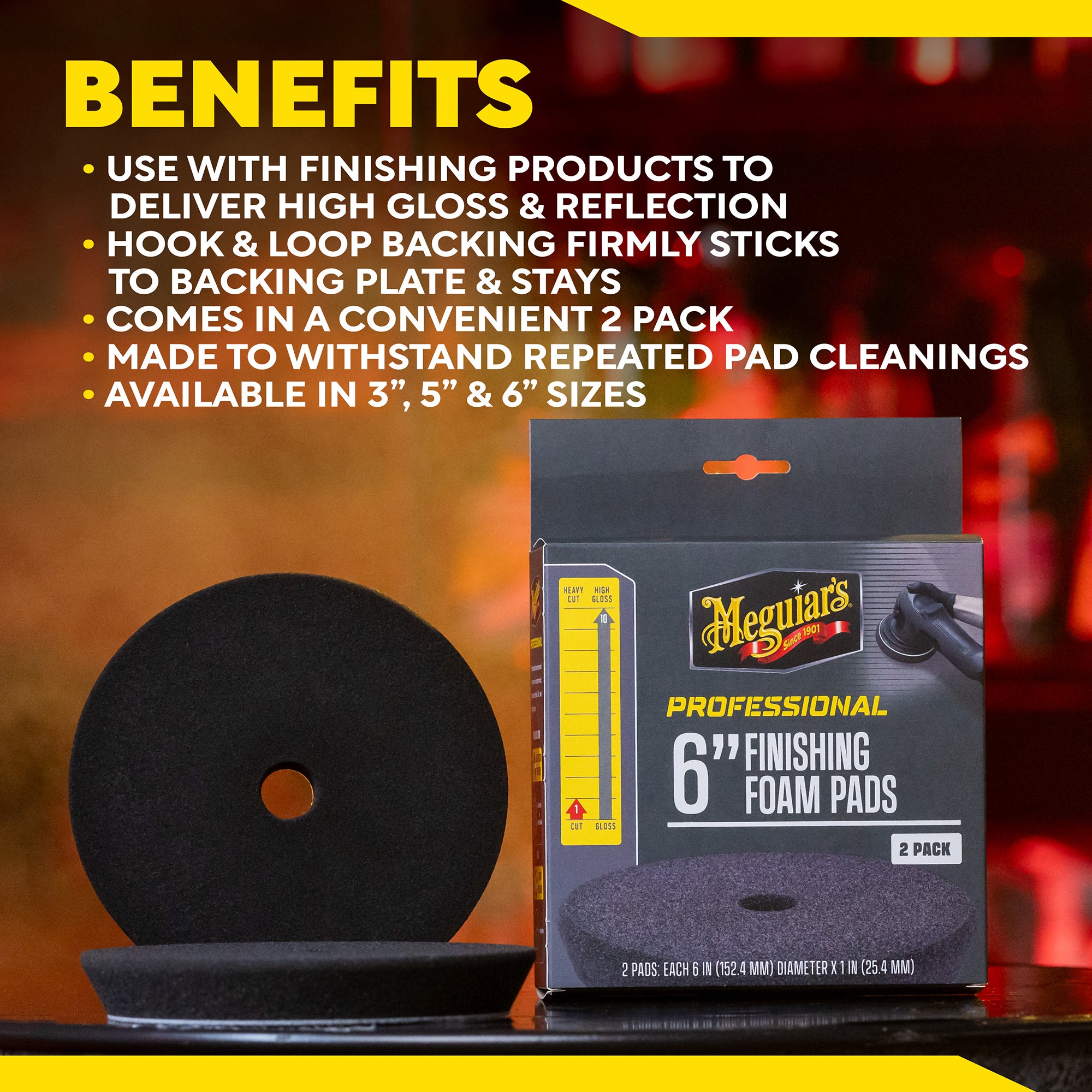 Meguiar's Professional Foam Finishing Pads, M6FFP2 - 6", Black (2 pack)