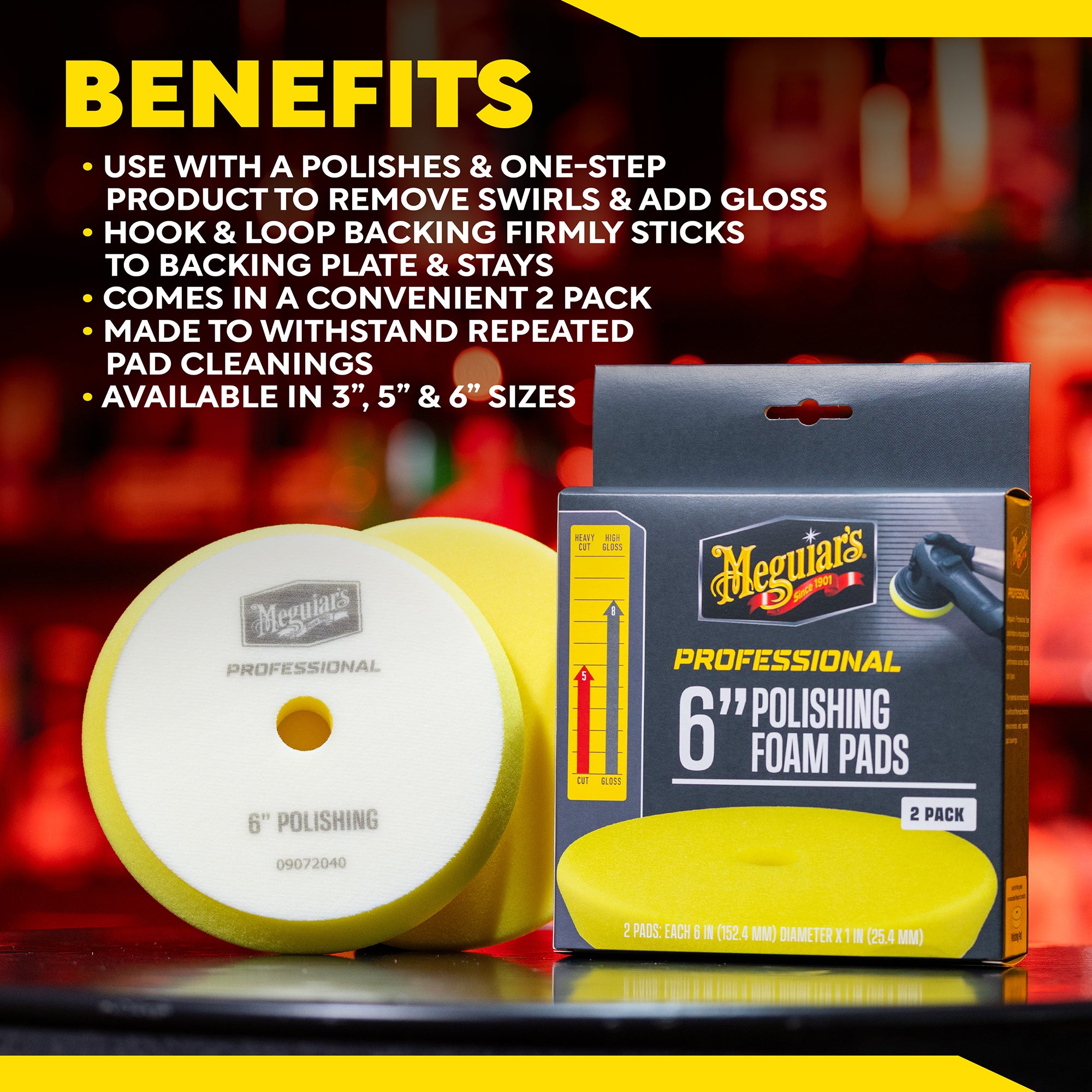 Meguiar's Professional Foam Polishing Pads, M6PFP2 - 6", Yellow (2 pack)
