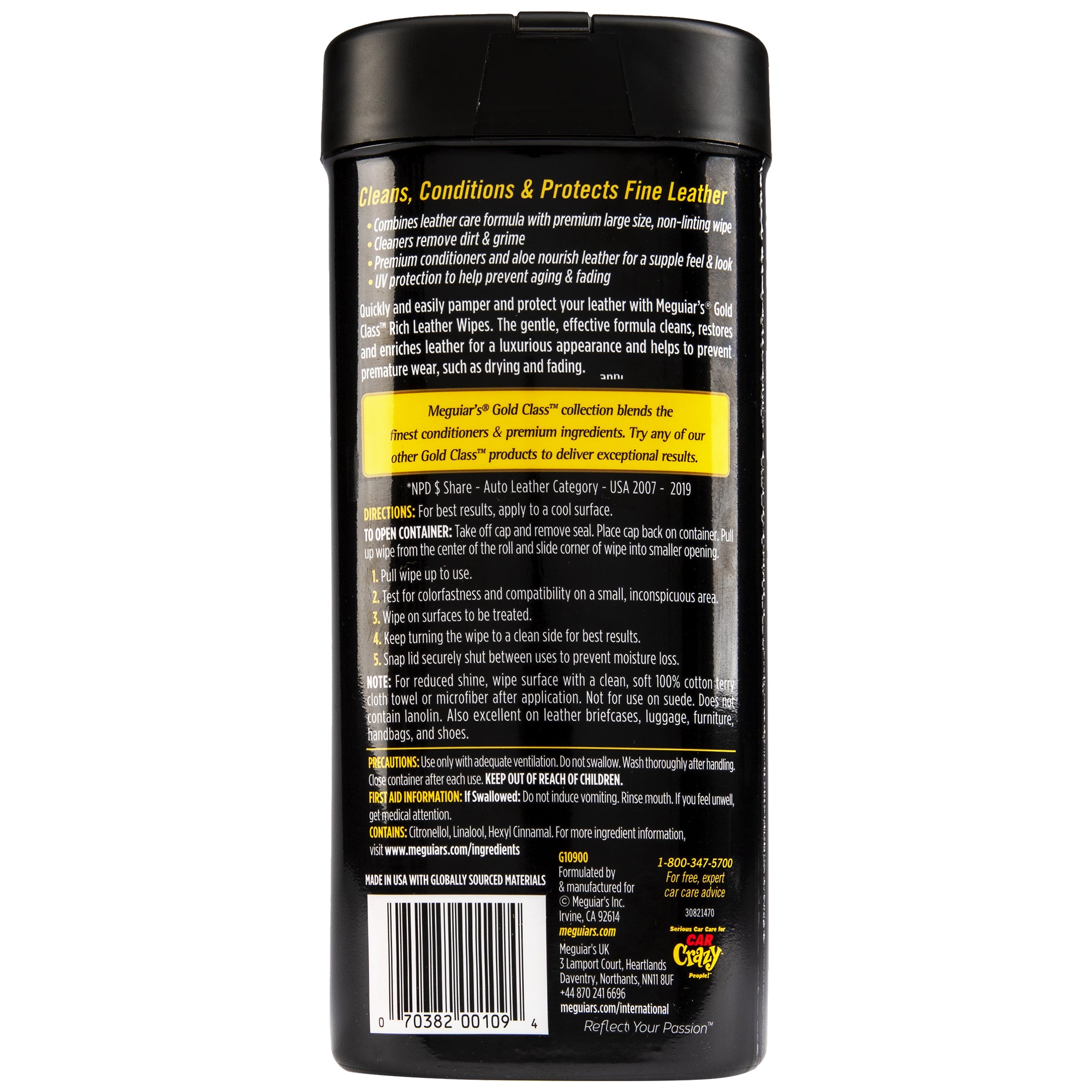 Meguiar's Gold Class Rich Leather Cleaner/Conditioner Wipes - 25 Wipes