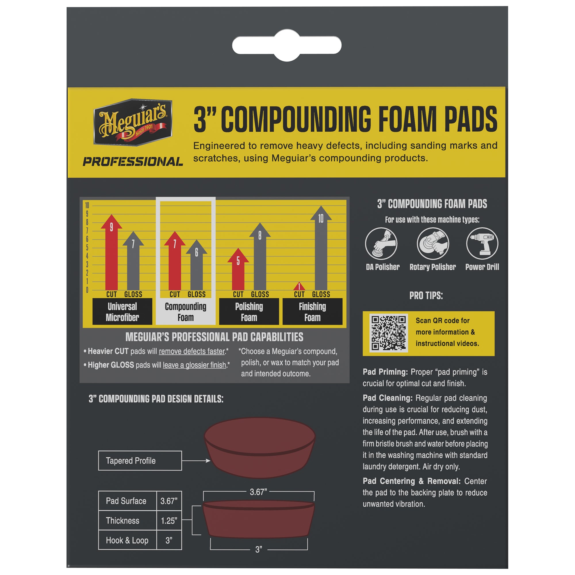 Meguiar's Professional Foam Compounding Pads, M3CFP3 - 3", Red (3 pack)