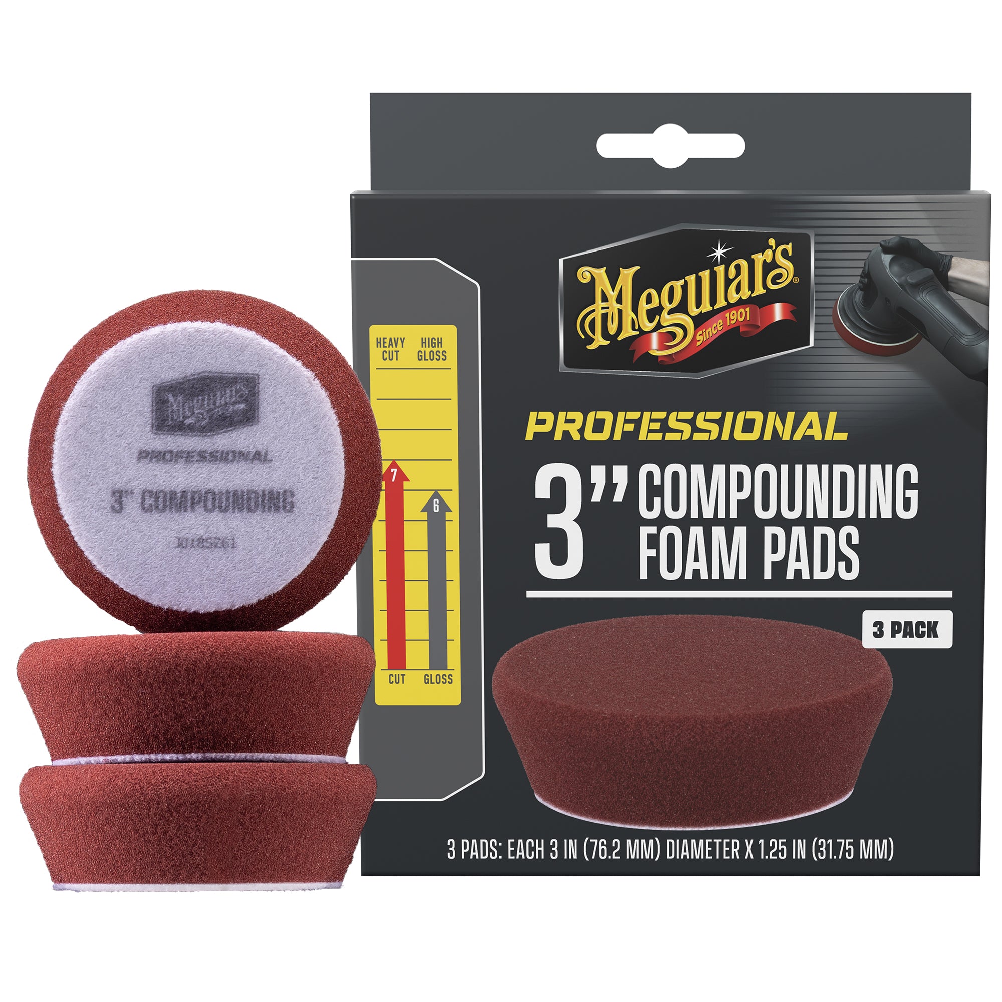 Meguiar's Professional Foam Compounding Pads, M3CFP3 - 3", Red (3 pack)