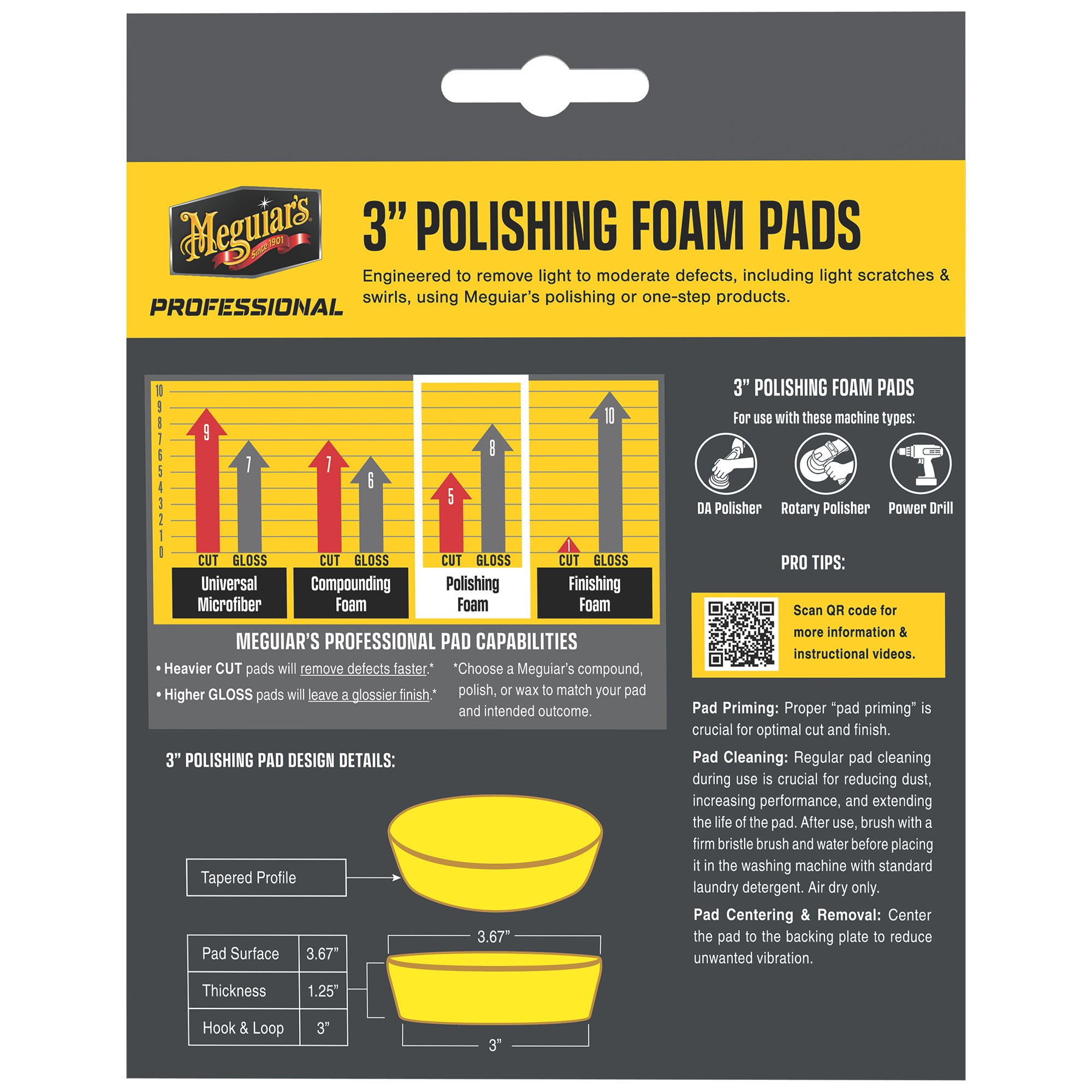 Meguiar's Professional Foam Polishing Pads, M3PFP3 - 3", Yellow (3 pack)