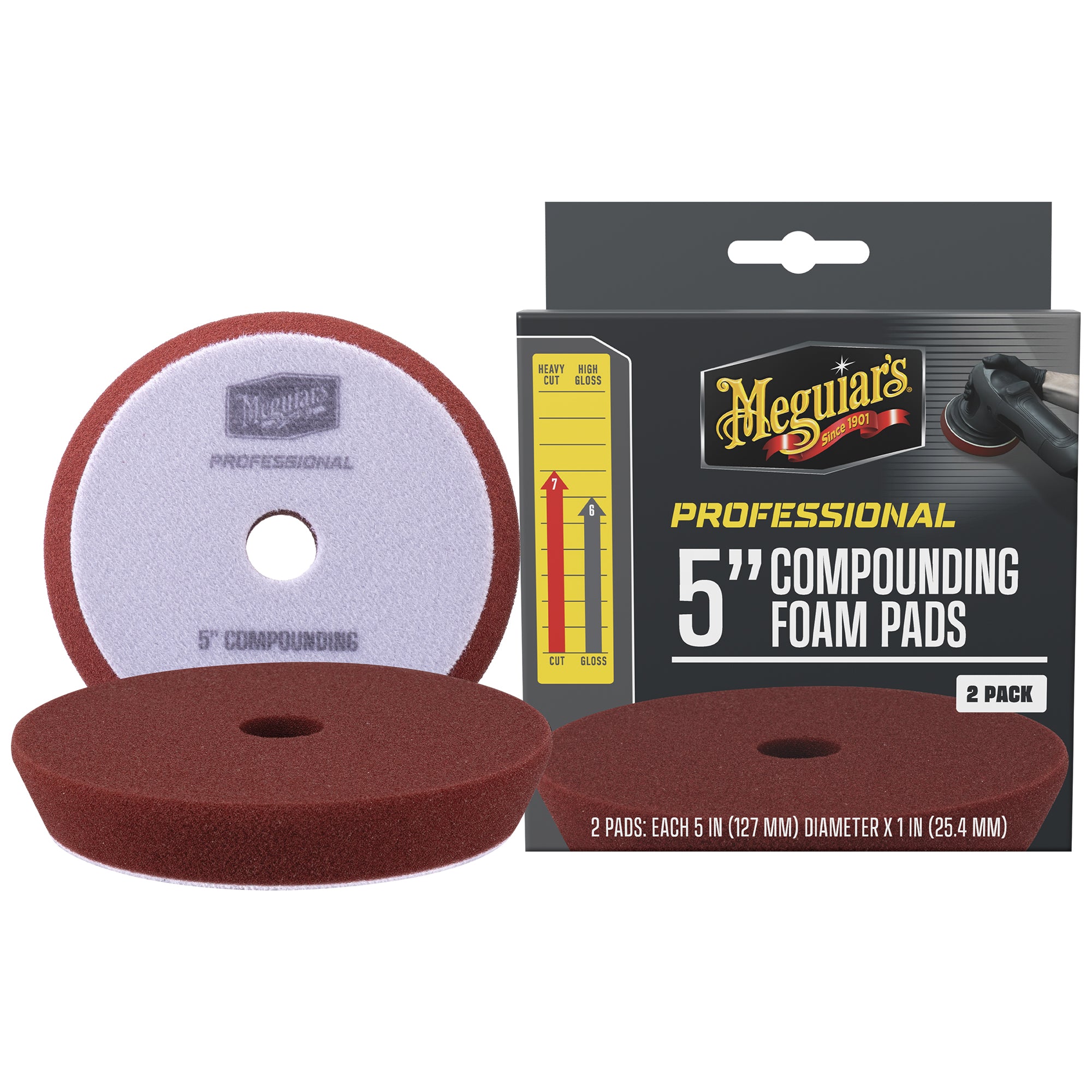Meguiar's Professional Foam Compounding Pads, M5CFP2 - 5", Red (2 pack)