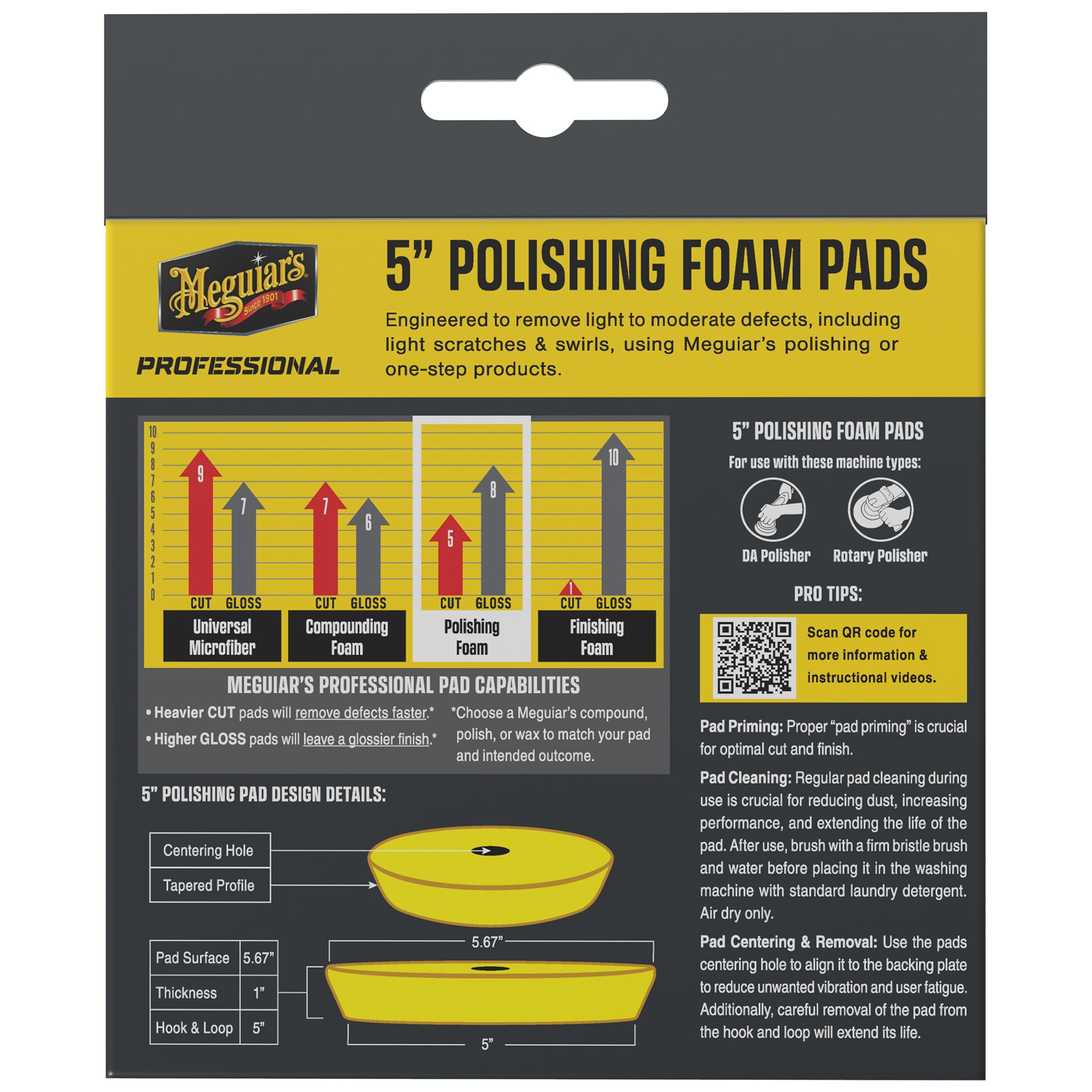 Meguiar's Professional Foam Polishing Pads, M5PFP2 - 5", Yellow (2 pack)