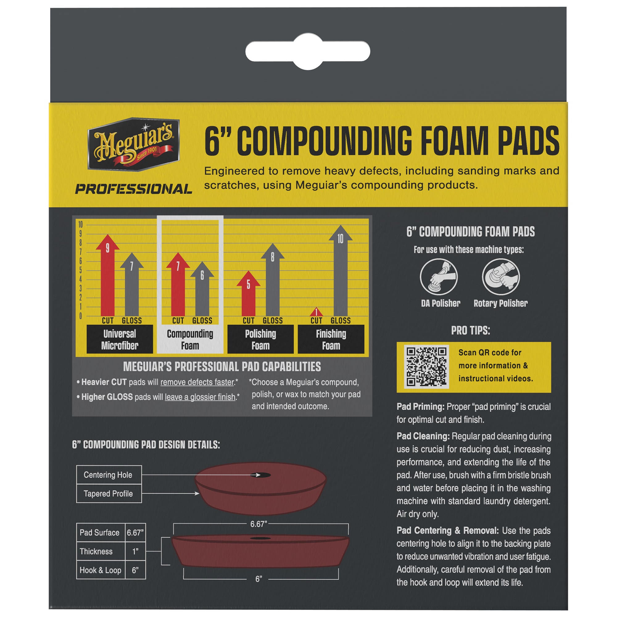 Meguiar's Professional Foam Compounding Pads, M6CFP2 - 6", Red (2 pack)