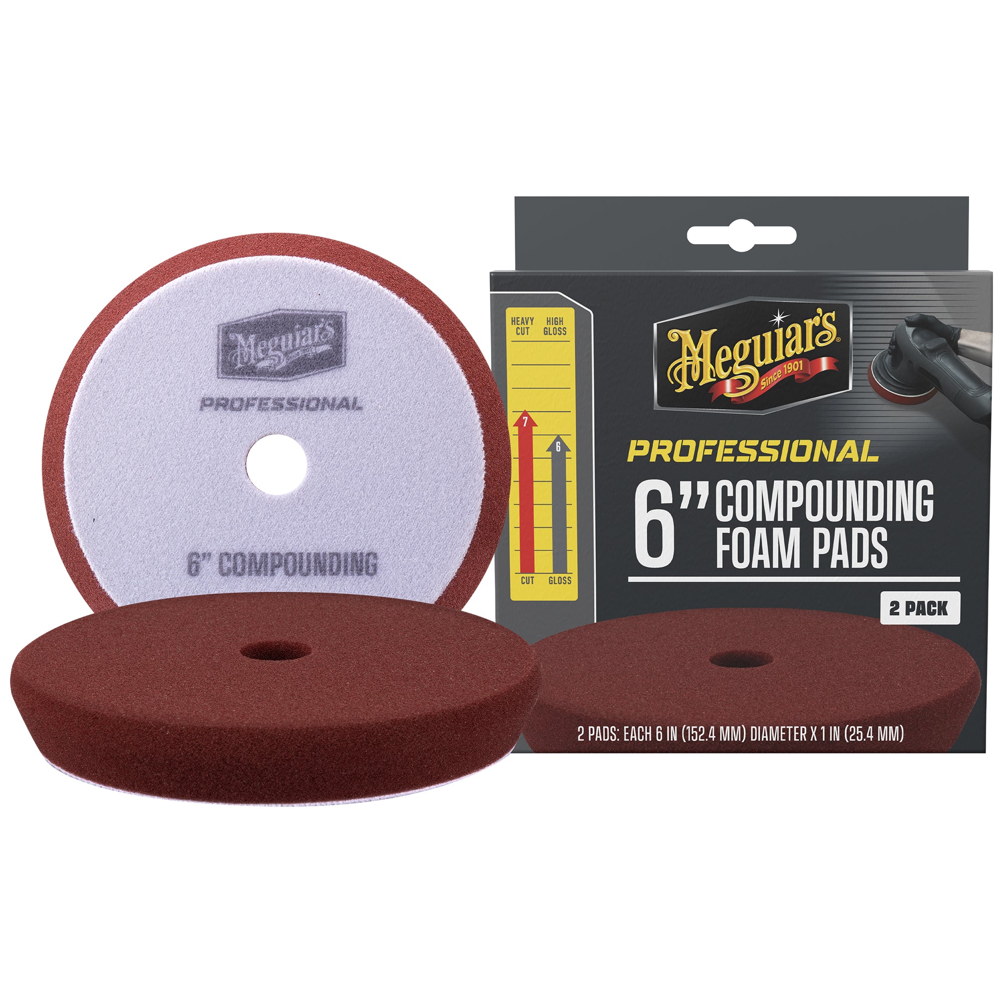 Meguiar's Professional Foam Compounding Pads, M6CFP2 - 6", Red (2 pack)