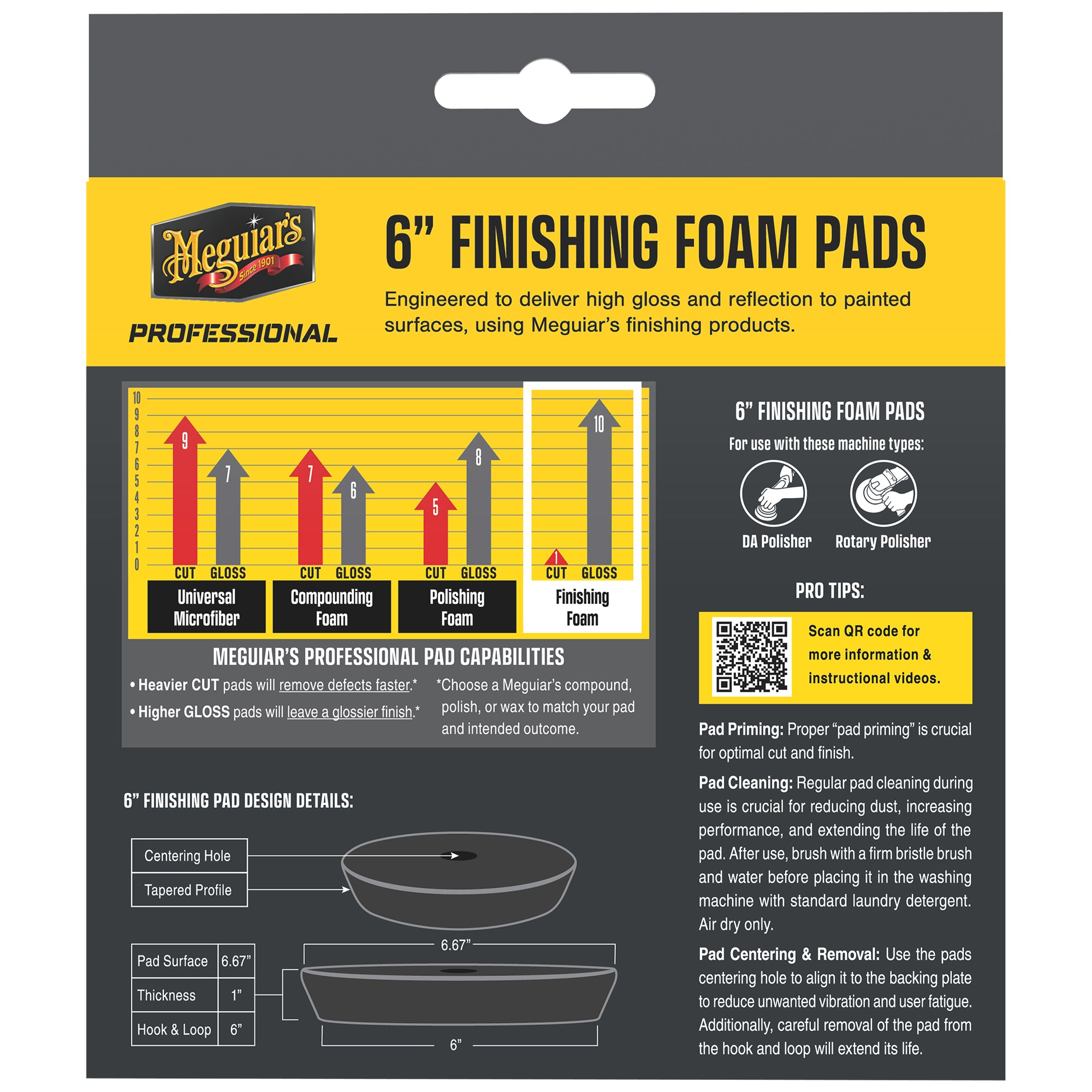 Meguiar's Professional Foam Finishing Pads, M6FFP2 - 6", Black (2 pack)
