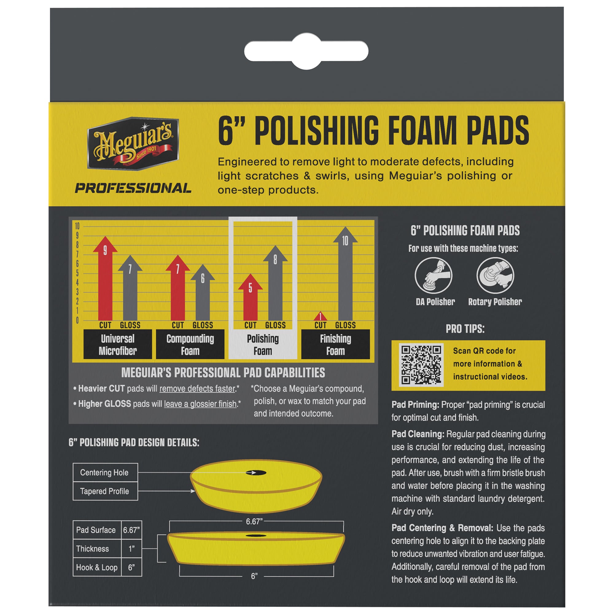 Meguiar's Professional Foam Polishing Pads, M6PFP2 - 6", Yellow (2 pack)