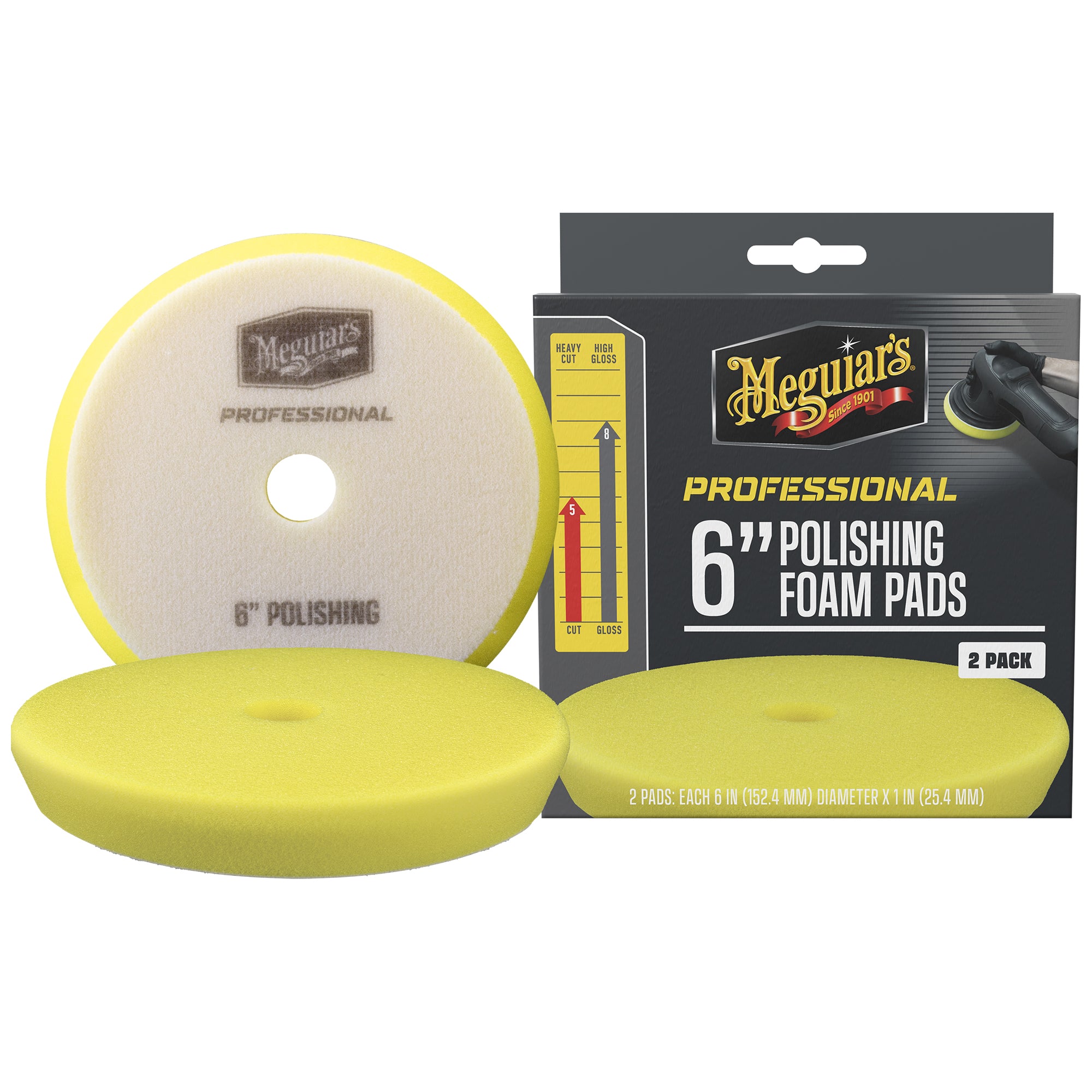 Meguiar's Professional Foam Polishing Pads, M6PFP2 - 6", Yellow (2 pack)