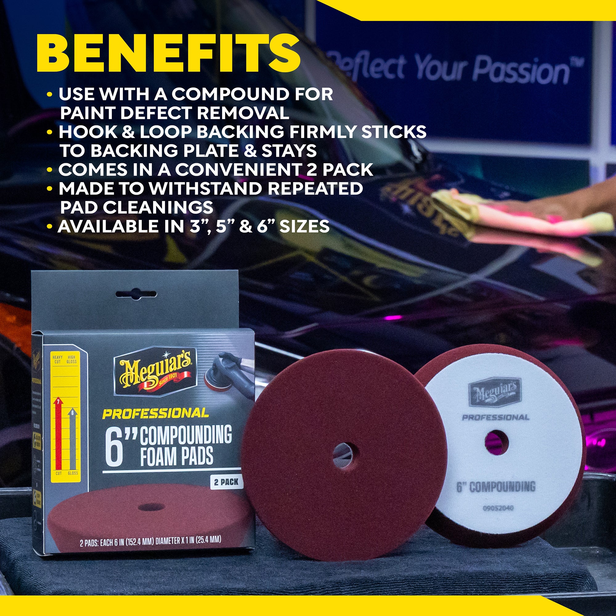 Meguiar's Professional Foam Compounding Pads, M6CFP2 - 6", Red (2 pack)