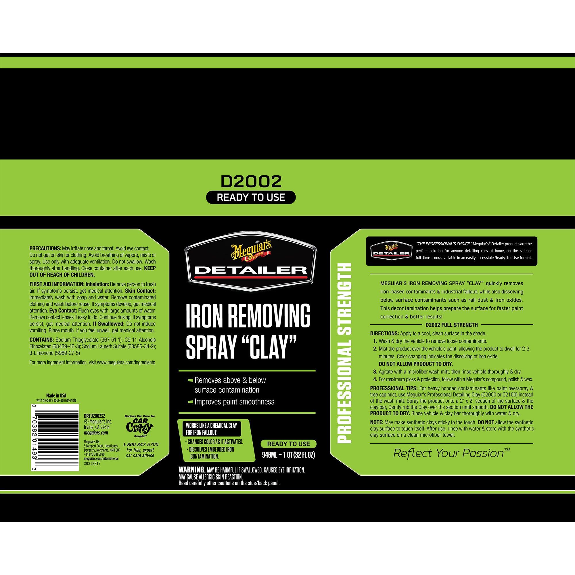 Meguiar's Iron Removing Spray "Clay", D2002 - 32 oz.