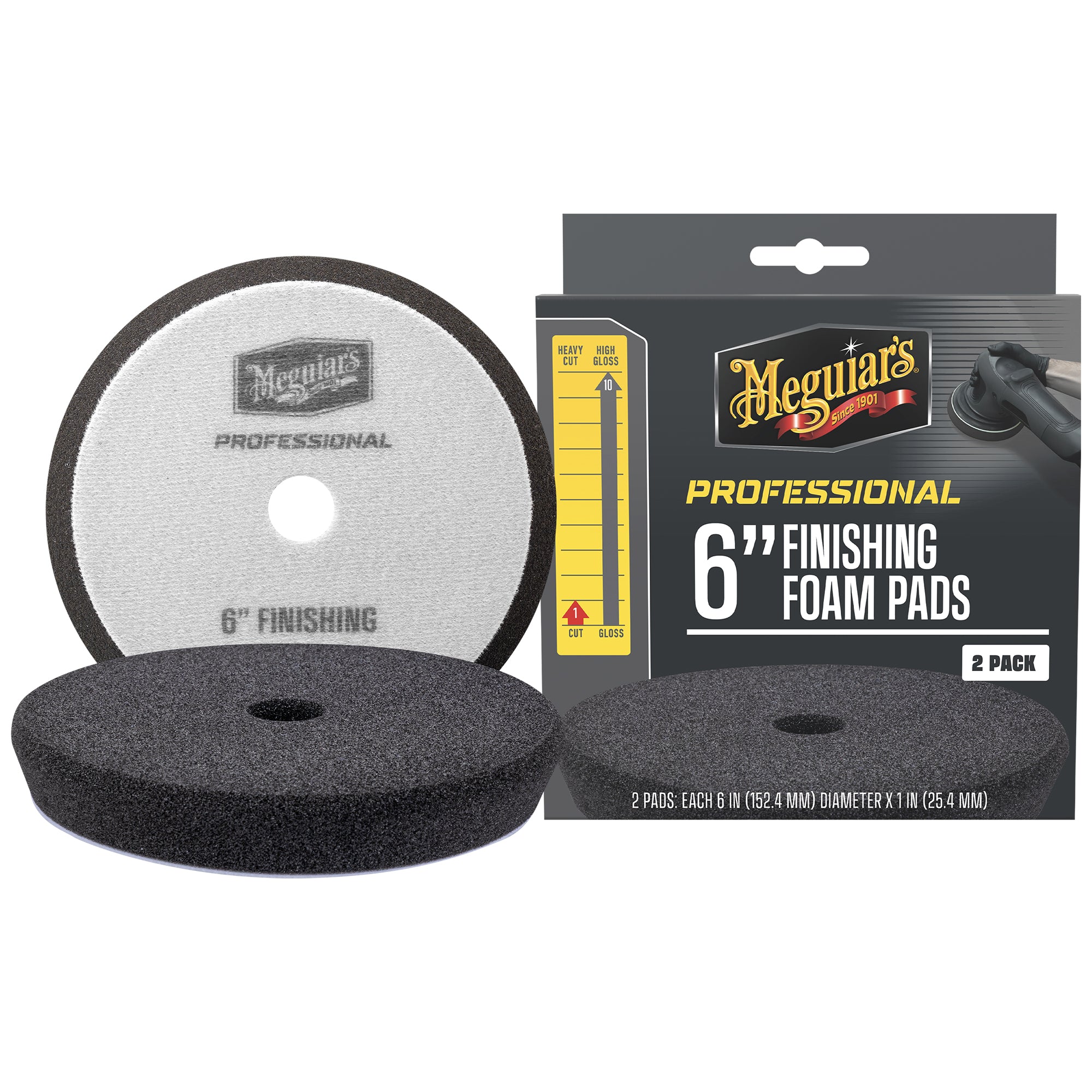 Meguiar's Professional Foam Finishing Pads, M6FFP2 - 6", Black (2 pack)