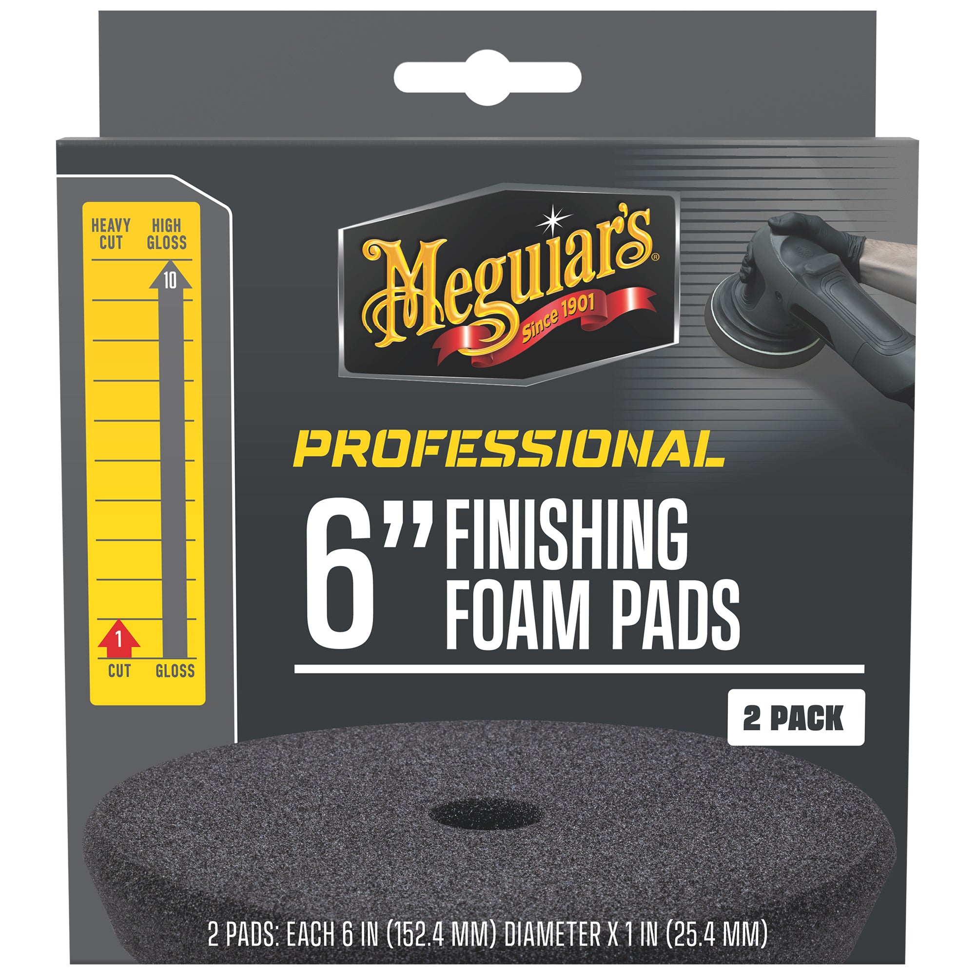 Meguiar's Professional Foam Finishing Pads, M6FFP2 - 6", Black (2 pack)