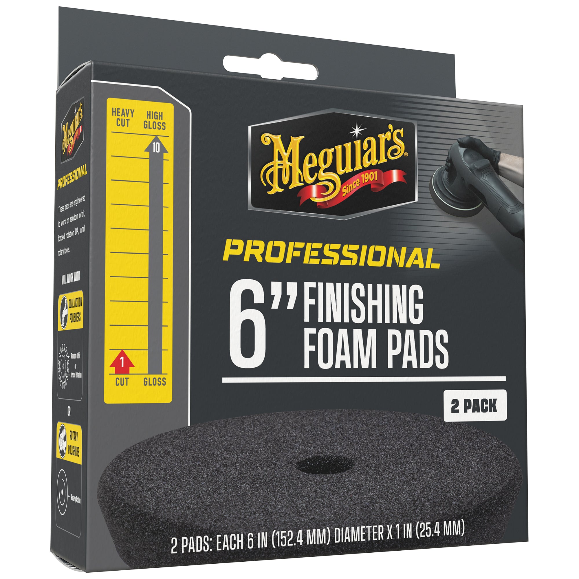 Meguiar's Professional Foam Finishing Pads, M6FFP2 - 6", Black (2 pack)